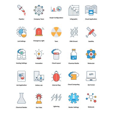 Tıp ve teknoloji çizgi ve renk doldurun düzenlenebilir vektör simgeler 