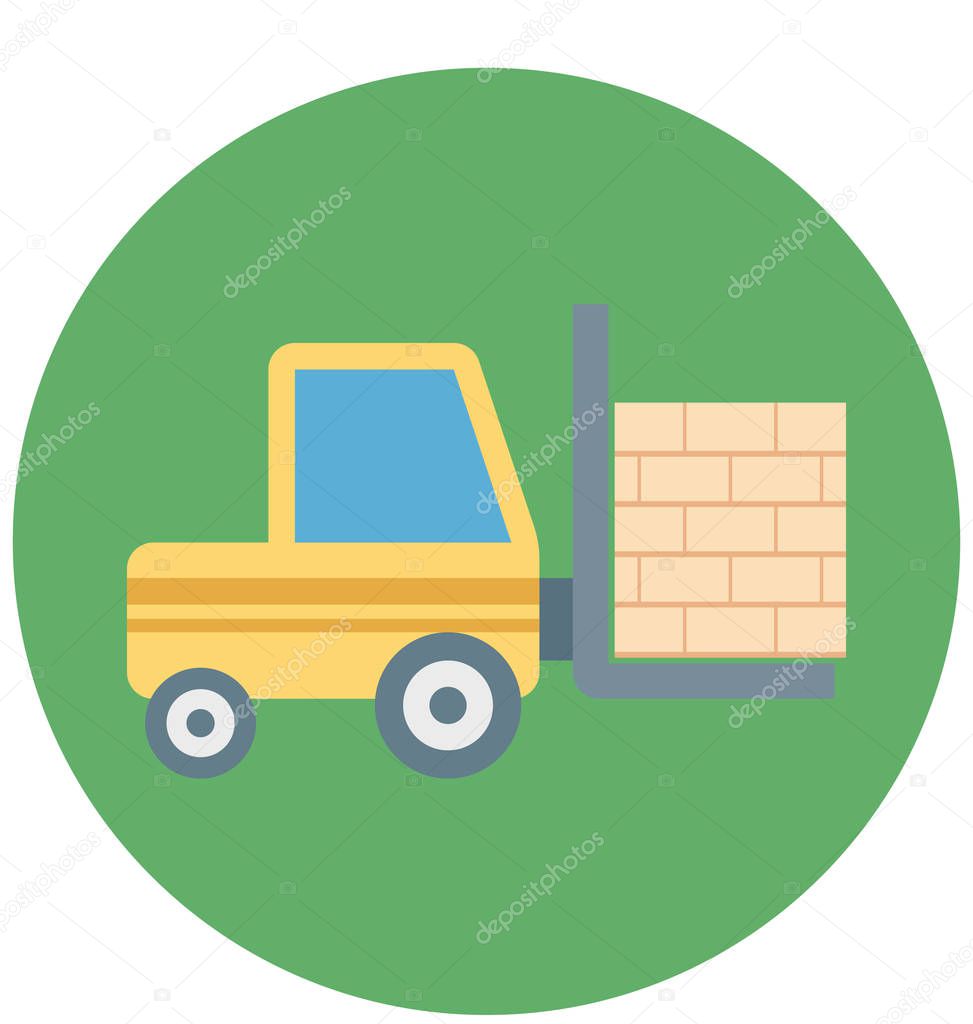 Forklift Truck Isolated Vector Icon for Construction