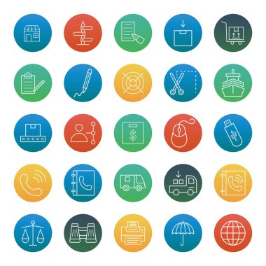 Ticaret izole vektör simgeler kümesi oluşur ile bina, grafik, takım, doları, pasta grafik, gölge, cüzdan, portföy ve hesap makinesi 