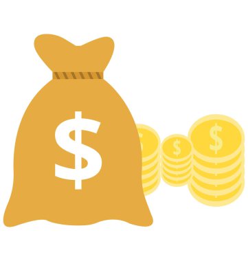 Para çuval, paraları çuval izole renk vektör çizim simgesi