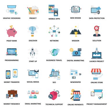 İş kavramları renk vektör simgeler kümesi