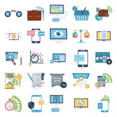 İş kavramları renk vektör simgeler kümesi