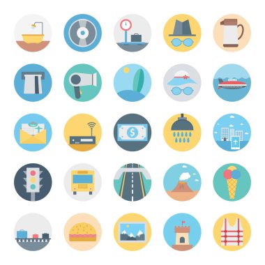Boş zaman, seyahat ve tur izole vektör simge çanta, pasaport, sycle, yol, teleskop, rugby ve plaj ile oluşur,