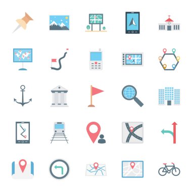 Harita ve PIN izole Vector Icons set pin, kilise, sunu aygıtı ve daire ile oluşur