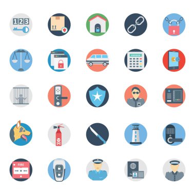 Kolayca değiştirilebilir veya düzenlediğiniz suç ve güvenlik renk izole vektör simgeler kümesi. 