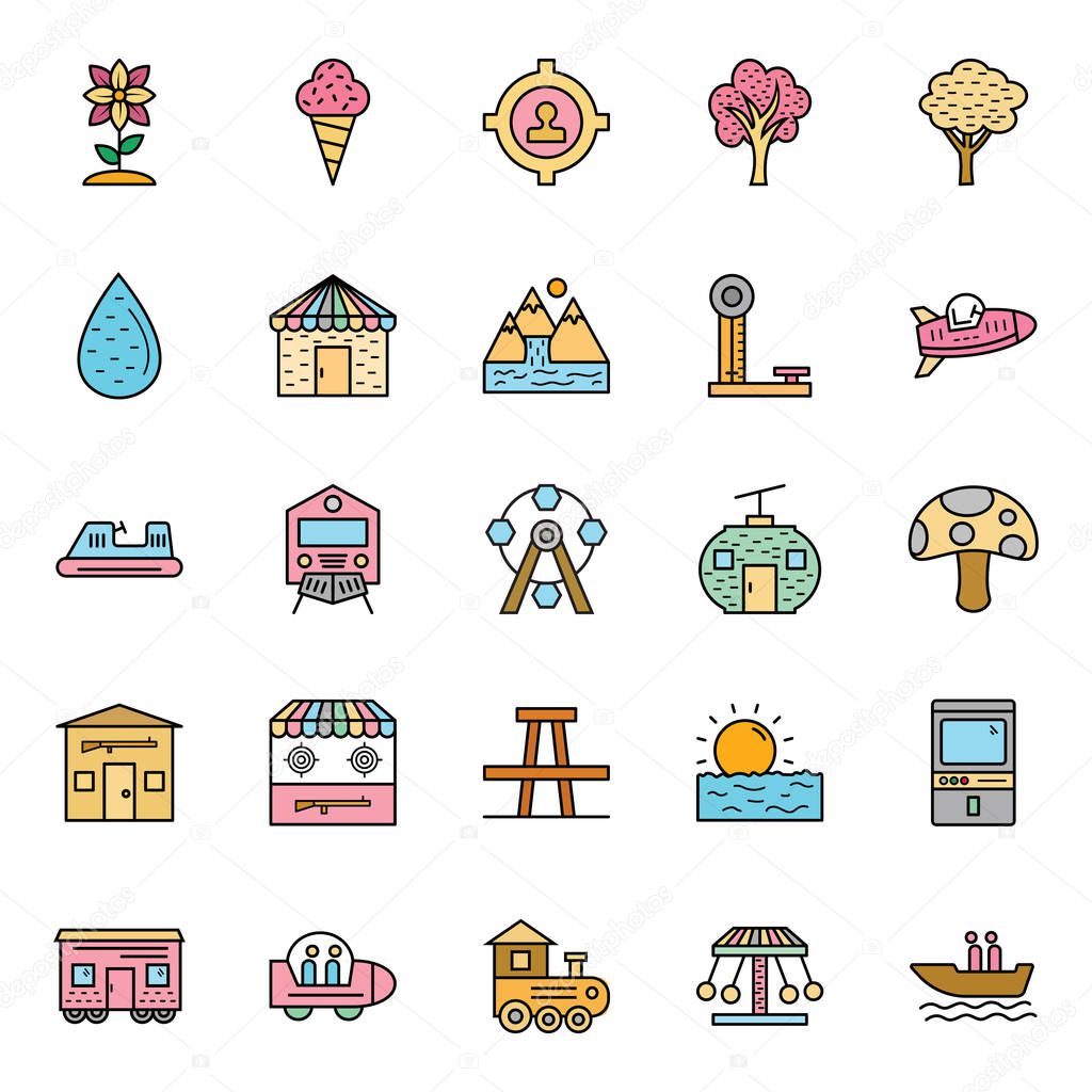 Nature, Parks and Trees Isolated Vector Icons Set that can be easily modified and Edit in any Size or Color