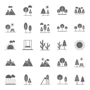 Doğa, Park ve ağaçlar izole vektör simgeleri kolayca değiştirilebilir ve herhangi bir boyut veya renk Düzenle ayarla