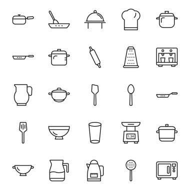 Mutfak mutfak eşyaları izole vektör Icon set kolayca değiştirilebilir veya düzenleme