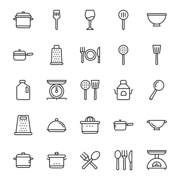 Кухонные принадлежности Изолированный набор векторных икон можно легко модифицировать или редактировать

