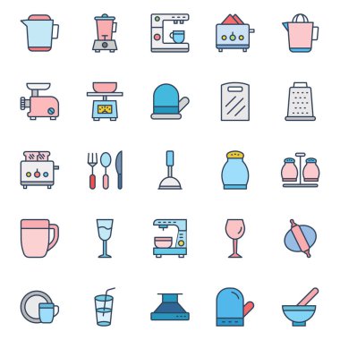 Mutfak mutfak eşyaları izole vektör Icon set kolayca değiştirilebilir veya düzenleme