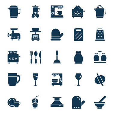 Mutfak mutfak eşyaları izole vektör Icon set kolayca değiştirilebilir veya düzenleme