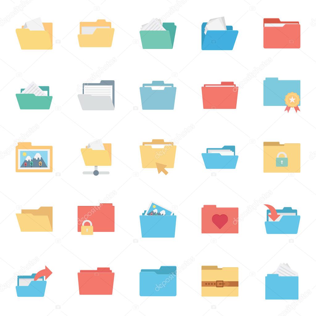 Files and Folder Isolated vector Icons Set Every Folder or files Icons Can be easily Color modified or edited in any style or Color
