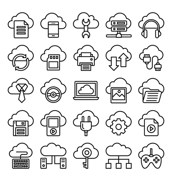 Conjunto Iconos Vectoriales Aislados Computación Nube — Vector de stock