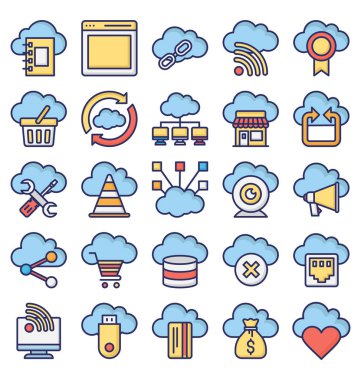Bulut bilgi işlem izole Vector Icons Set 