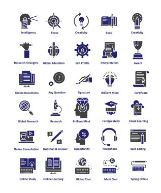 Eğitim kendini açıklayıcı izole vektör simgeleri kolayca düzenlenebilir veya değiştirme paketi