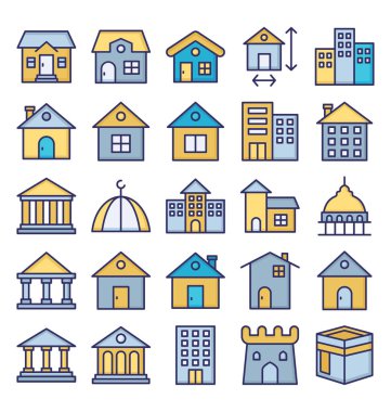Kolayca değiştirilebilir veya düzenlediğiniz bina izole Vector Icons set. 