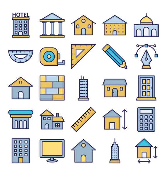 Gebouw Geïsoleerde Vector Icons Set Die Moeiteloos Kan Worden Gewijzigd — Stockvector