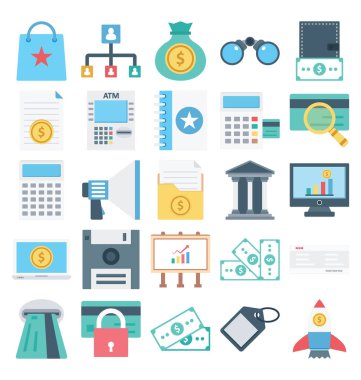 Bankacılık, finans, ödeme ve dijital pazarlama ilgili simgeler kolayca değiştirilebilir veya düzenlediğiniz ödeme ve finans izole ve Vector Icons Set oluşur 