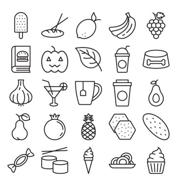 Gıda, içecekler, meyve, kolayca değiştirilebilir veya düzenlediğiniz sebze Vector Icons set