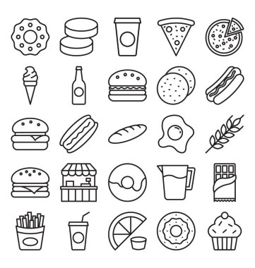 Gıda, içecekler, meyve, kolayca değiştirilebilir veya düzenlediğiniz sebze Vector Icons set