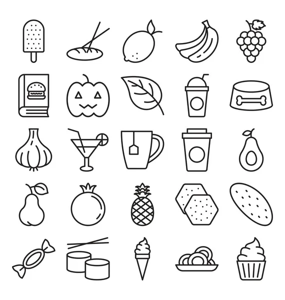 Conjunto Iconos Vectoriales Alimentos Bebidas Frutas Verduras Que Pueden Modificar — Vector de stock