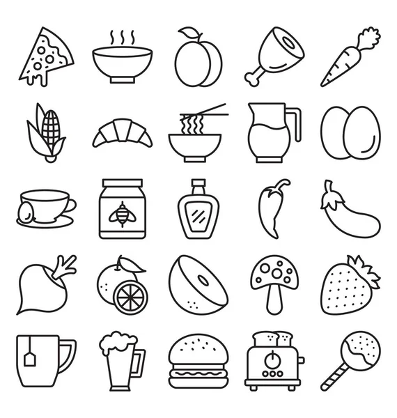 Voeding Dranken Fruit Groenten Vector Icons Set Die Moeiteloos Kunnen — Stockvector