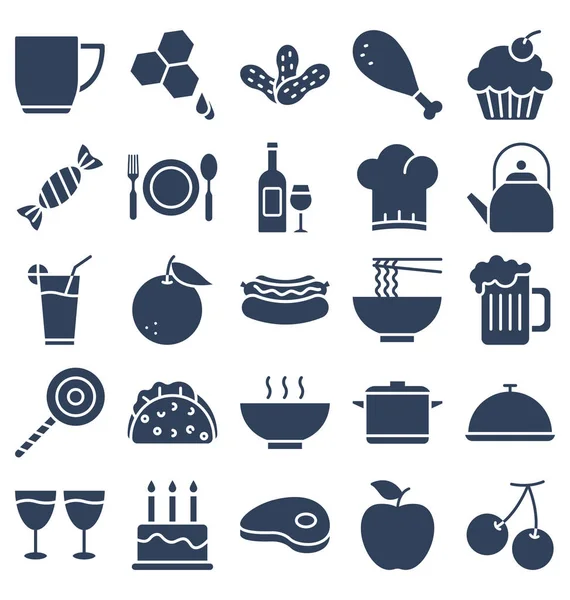 Voeding Dranken Fruit Groenten Vector Icons Set Die Moeiteloos Kunnen — Stockvector