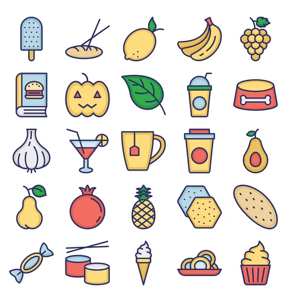 Food Drinks Fruits Vegetables Vector Icons Set Can Easily Modified — Stock Vector