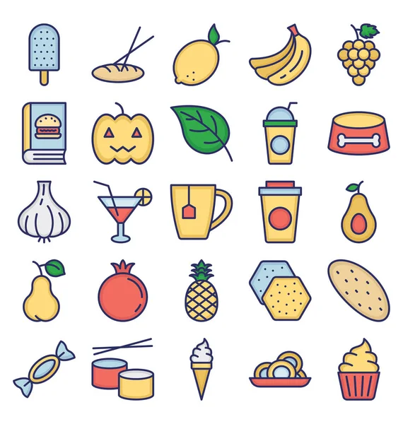 Conjunto Iconos Vectoriales Alimentos Bebidas Frutas Verduras Que Pueden Modificar — Vector de stock