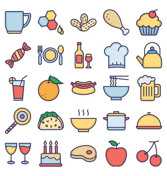 Conjunto Iconos Vectoriales Alimentos Bebidas Frutas Verduras Que Pueden Modificar — Vector de stock