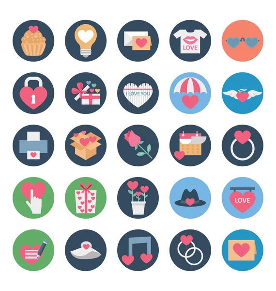 Valentine Day Color Vector Icons Set Can Easily Modified Edit — Stock Vector