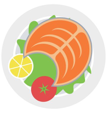 Kolayca değiştirilebilir veya düzenlediğiniz izole renkli vektör simge yemek, balık.