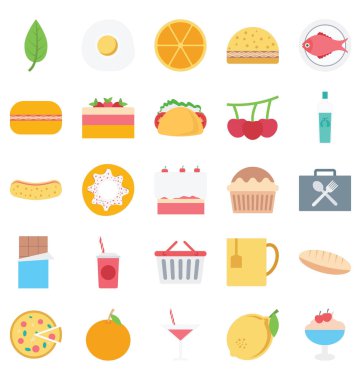 Gıda, meyve ve sebze renk Vector Icons Set bu-ebilmek kolayca değişiklik veya düzenleme