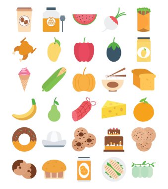 Gıda, meyve ve sebze renk Vector Icons Set bu-ebilmek kolayca değişiklik veya düzenleme