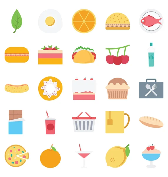 Voedsel Fruit Groente Kleur Vector Icons Set Die Kan Gemakkelijk — Stockvector