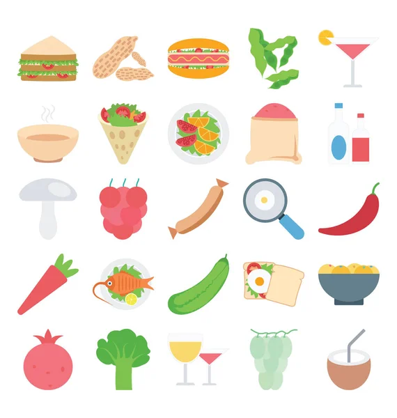 Voedsel Fruit Groente Kleur Vector Icons Set Die Kan Gemakkelijk — Stockvector