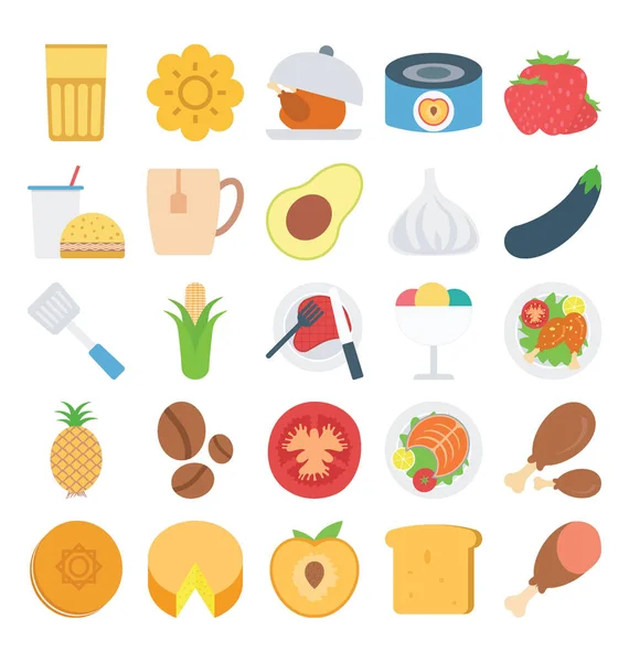 Conjunto Iconos Vectores Color Alimentos Frutas Verduras Que Puede Modificarse — Vector de stock