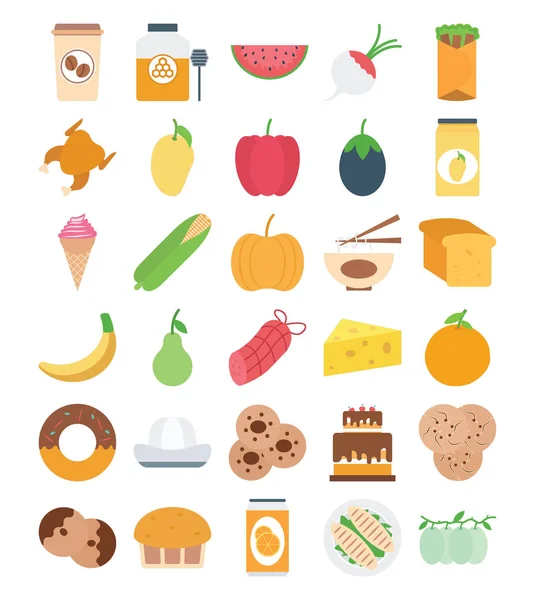 Voedsel Fruit Groente Kleur Vector Icons Set Die Kan Gemakkelijk — Stockvector