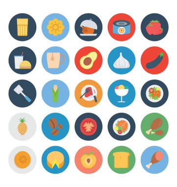 Gıda, meyve ve sebze renk Vector Icons Set bu-ebilmek kolayca değişiklik veya düzenleme