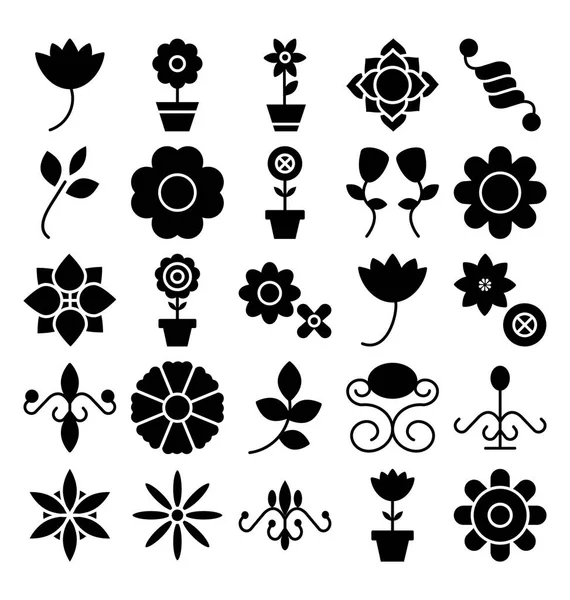 Ensemble Icônes Florales Vectorielles Fleurs Qui Peuvent Être Facilement Modifiées — Image vectorielle