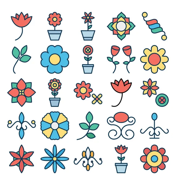 Florals Flower Vector Icons Set Que Podem Ser Facilmente Modificados — Vetor de Stock