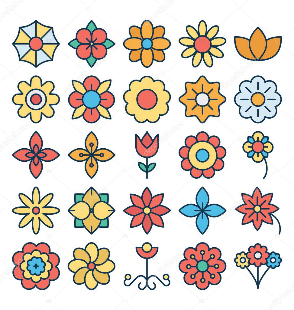 Florals and Flower Vector Icons Set that can be easily modified or edit 
