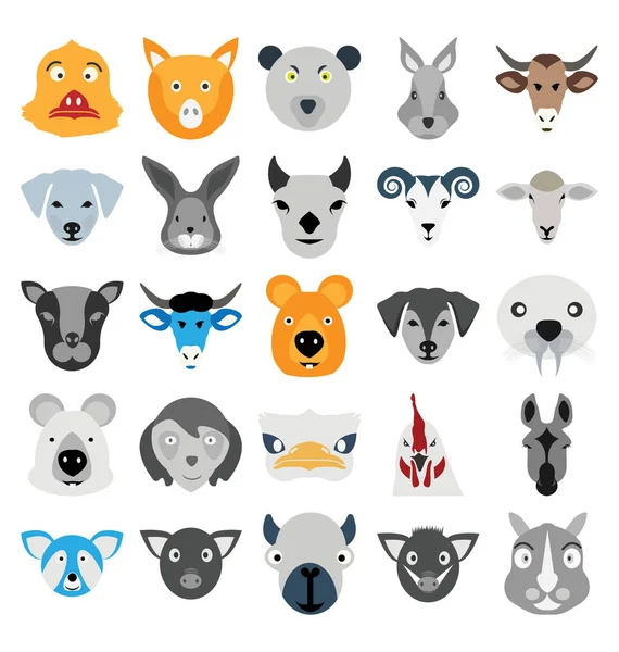 Animal Faces Isolado Vector Ilustração Que Pode Ser Facilmente Modificado — Vetor de Stock