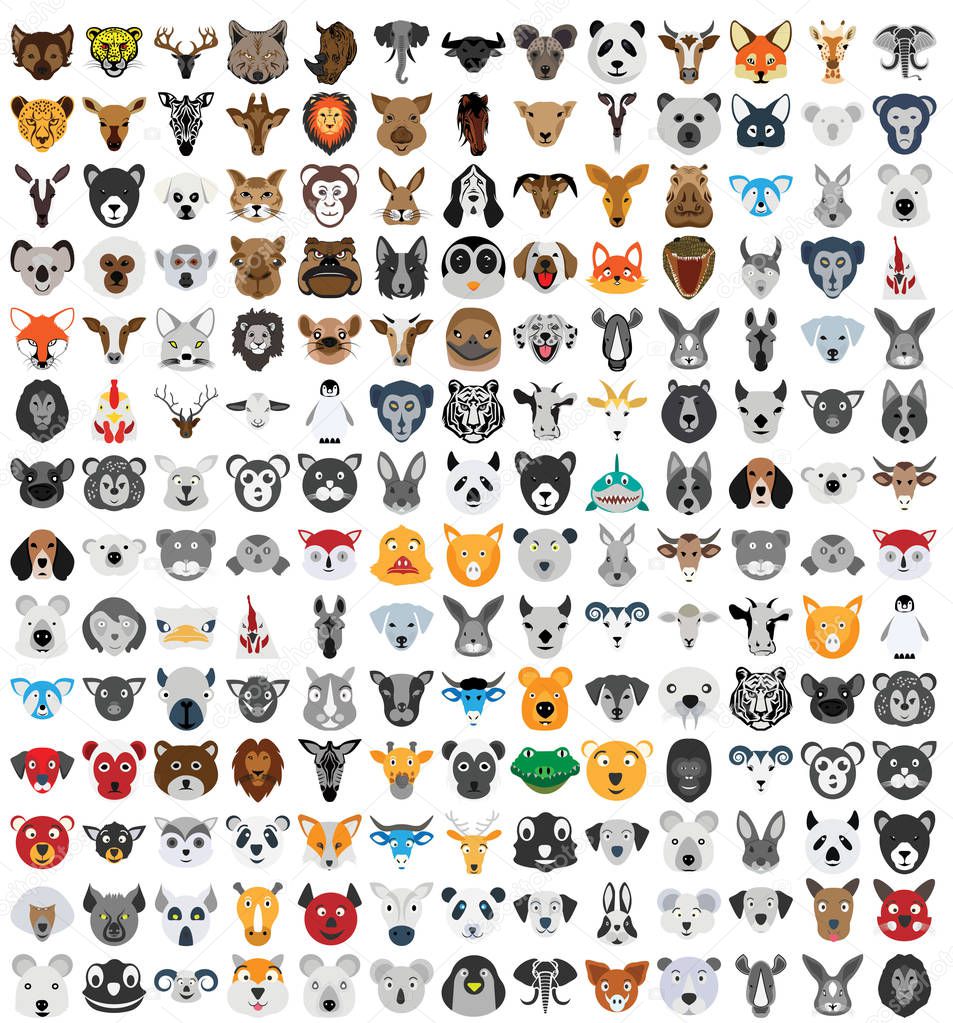 Animal Faces Isolated Vector Illustration that can be easily modified or edit