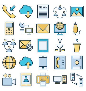 İletişim ve dijital cihazlar Izole vektör simgeler kolayca değiştirilebilir veya düzenleyebilirsiniz set