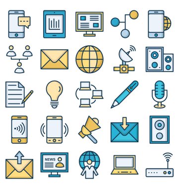 İletişim ve dijital cihazlar Izole vektör simgeler kolayca değiştirilebilir veya düzenleyebilirsiniz set