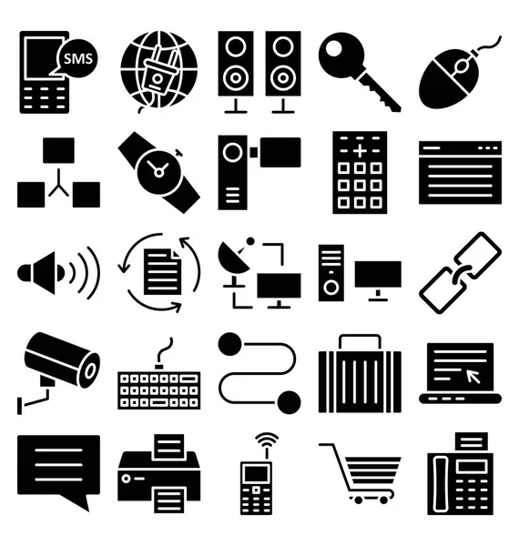 Conjunto Iconos Vectoriales Aislados Comunicación Dispositivos Digitales Que Pueden Modificar — Vector de stock