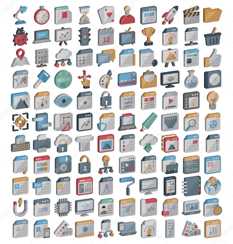 Web design and development isolated vector icons set editable 