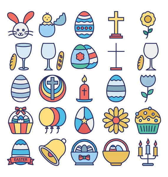 Conjunto Iconos Vectores Aislados Celebración Pascua Que Pueden Modificar Editar — Vector de stock