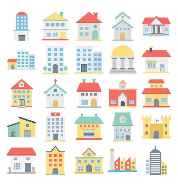 Building Vector Icons Set Die Gemakkelijk Kan Worden Gewijzigd Bewerken — Stockvector